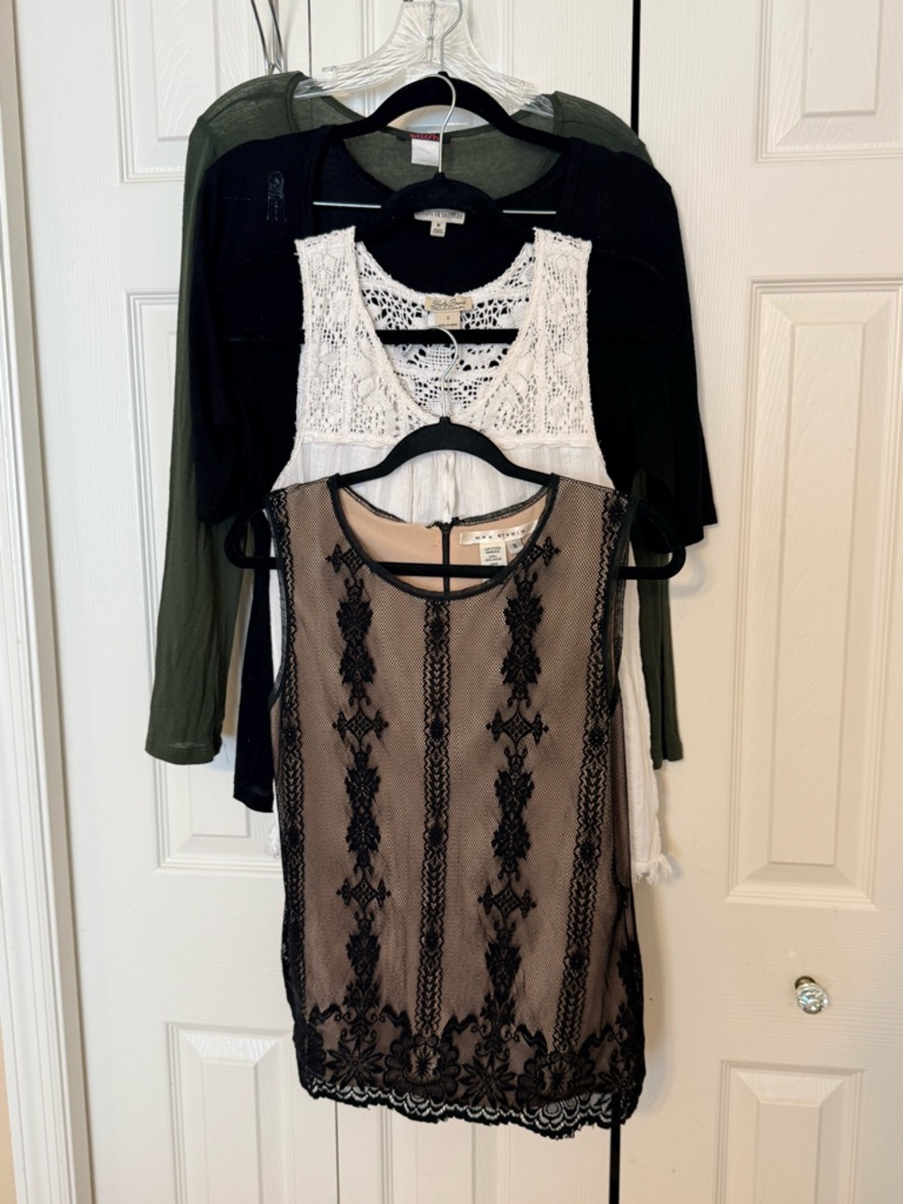 Max Studio Black Lace Overlay Tank with Nude Lining, Lucky Brand Top